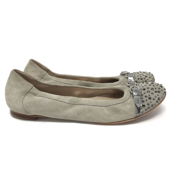 AGL Rhinestone Studded Cap Toe Ballet Flat 41 Gray - Picture 4 of 8